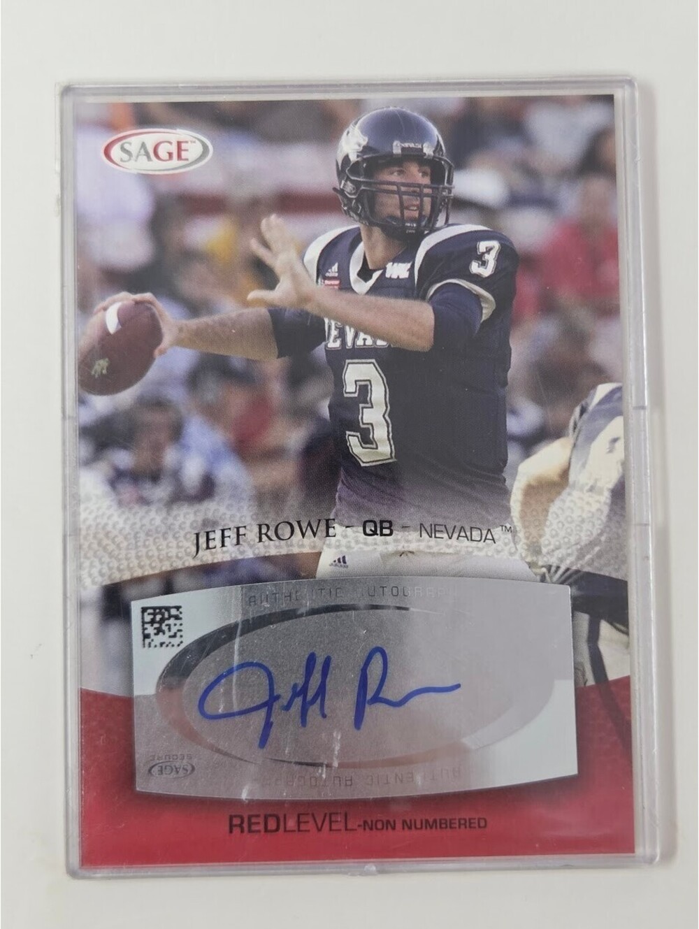 2007 SAGE Jeff Rowe Nevada Wolf Pack Signed Auto Card QB Football